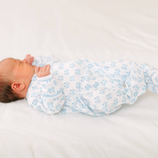 Little Crawlers Print Zip Footie - Light Blue Magnolia Baby