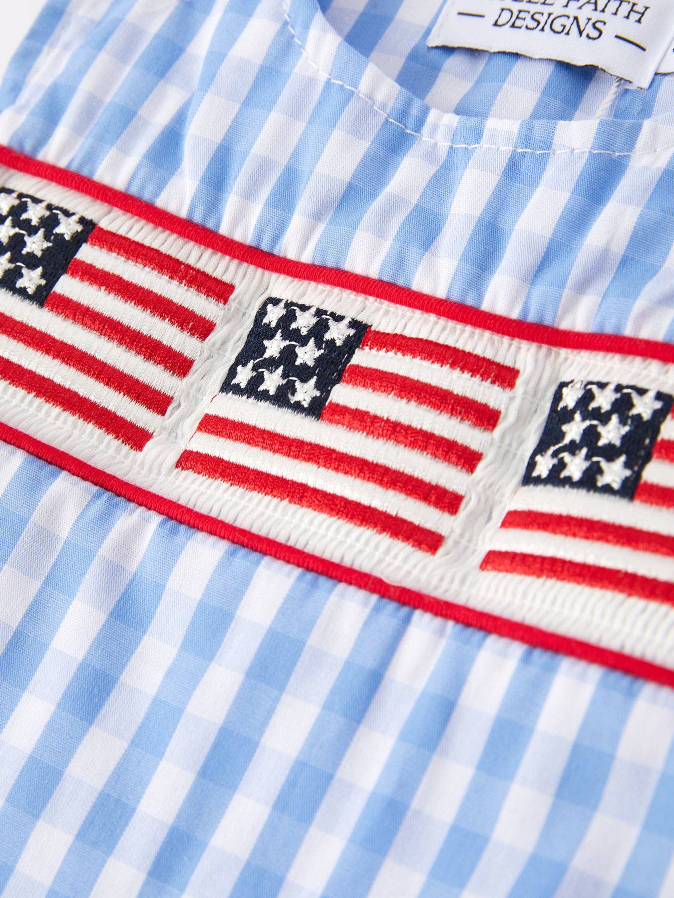 4th of july Flag Embroidery Smocking Boys Romper Rylee Faith Designs