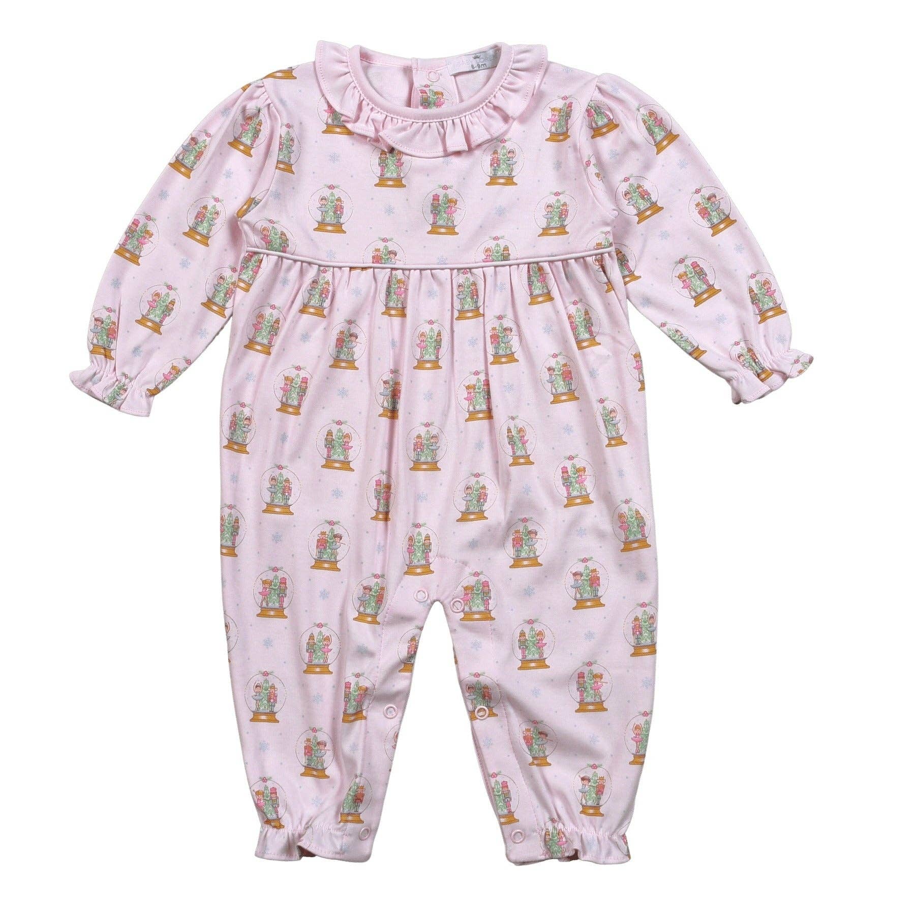 XSN-334 Pink Christmas Snow Globes Pima Romper Hug Me First