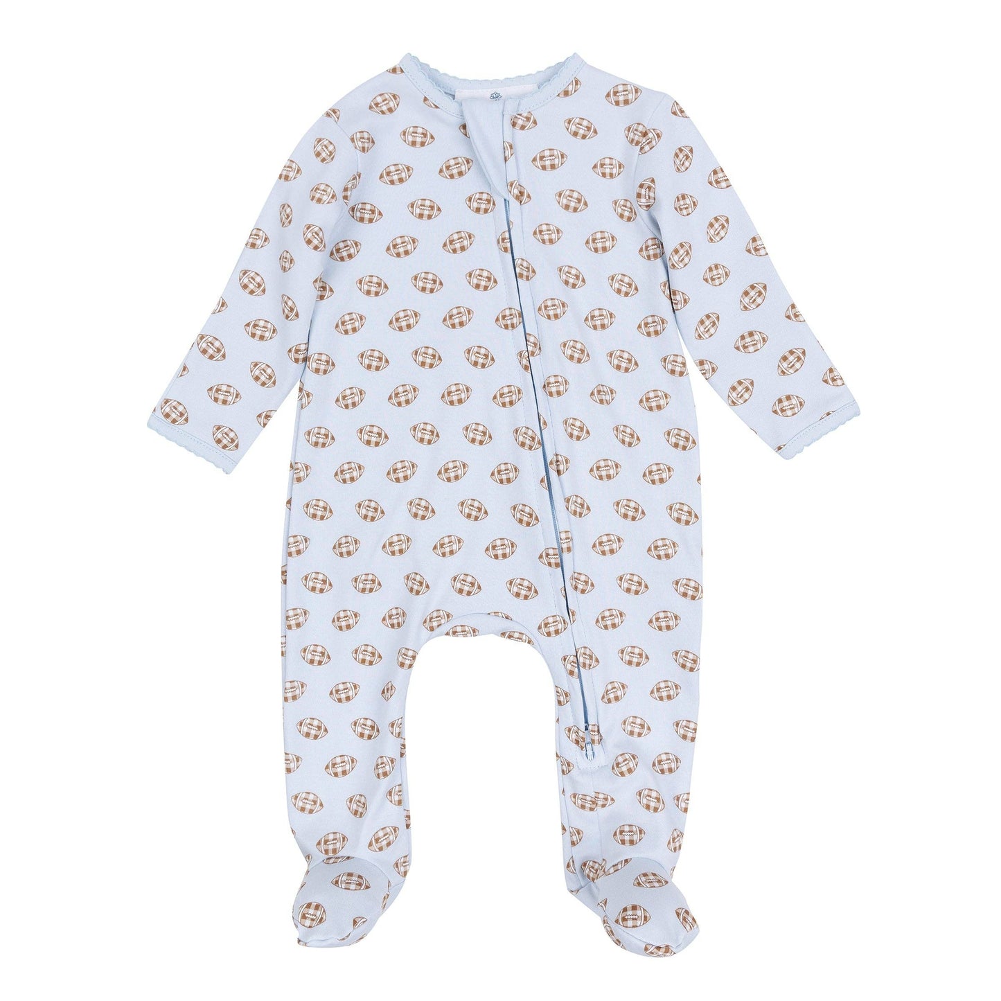 Tiny Tailgater Print Zip Footie - Light Blue Magnolia Baby