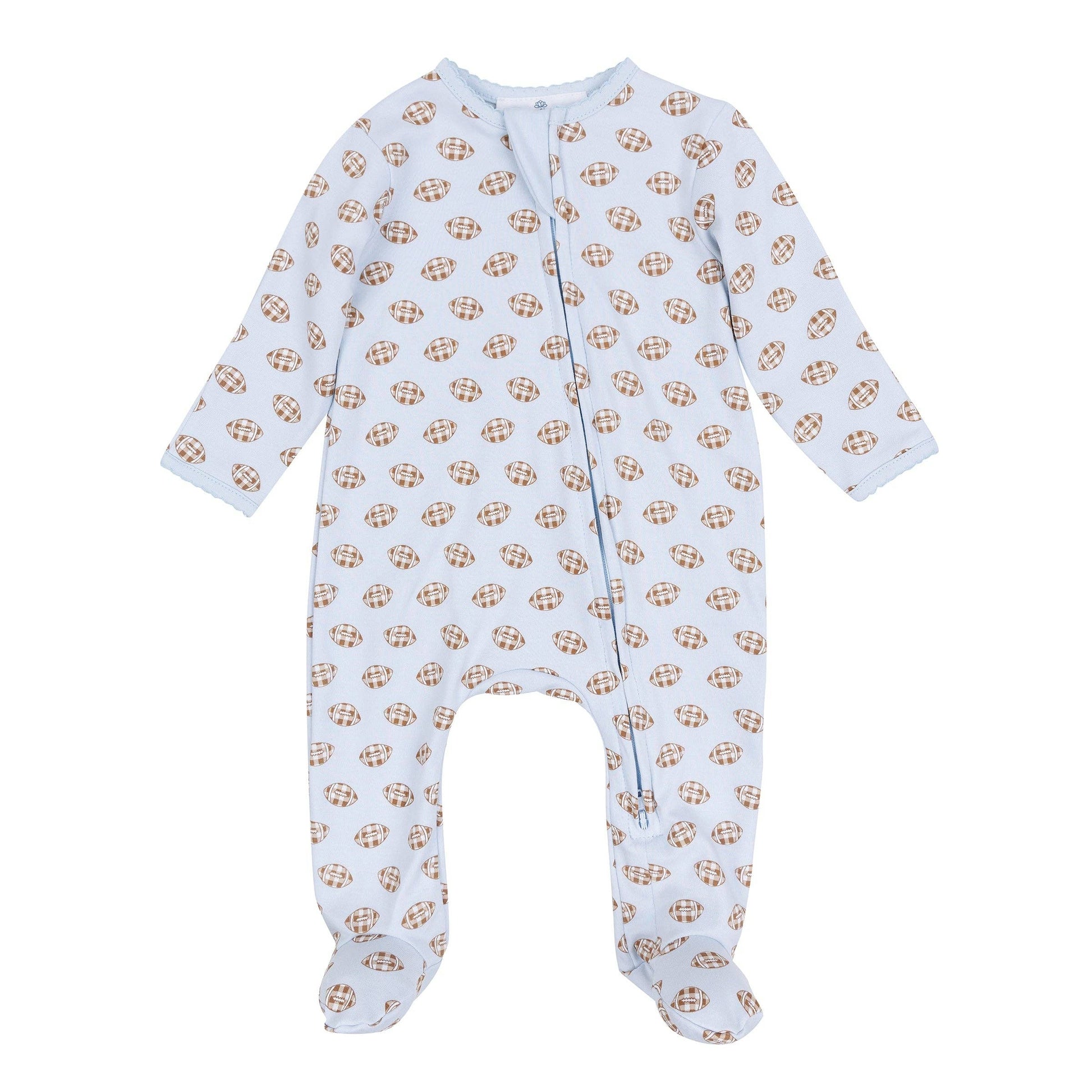 Tiny Tailgater Print Zip Footie - Light Blue Magnolia Baby