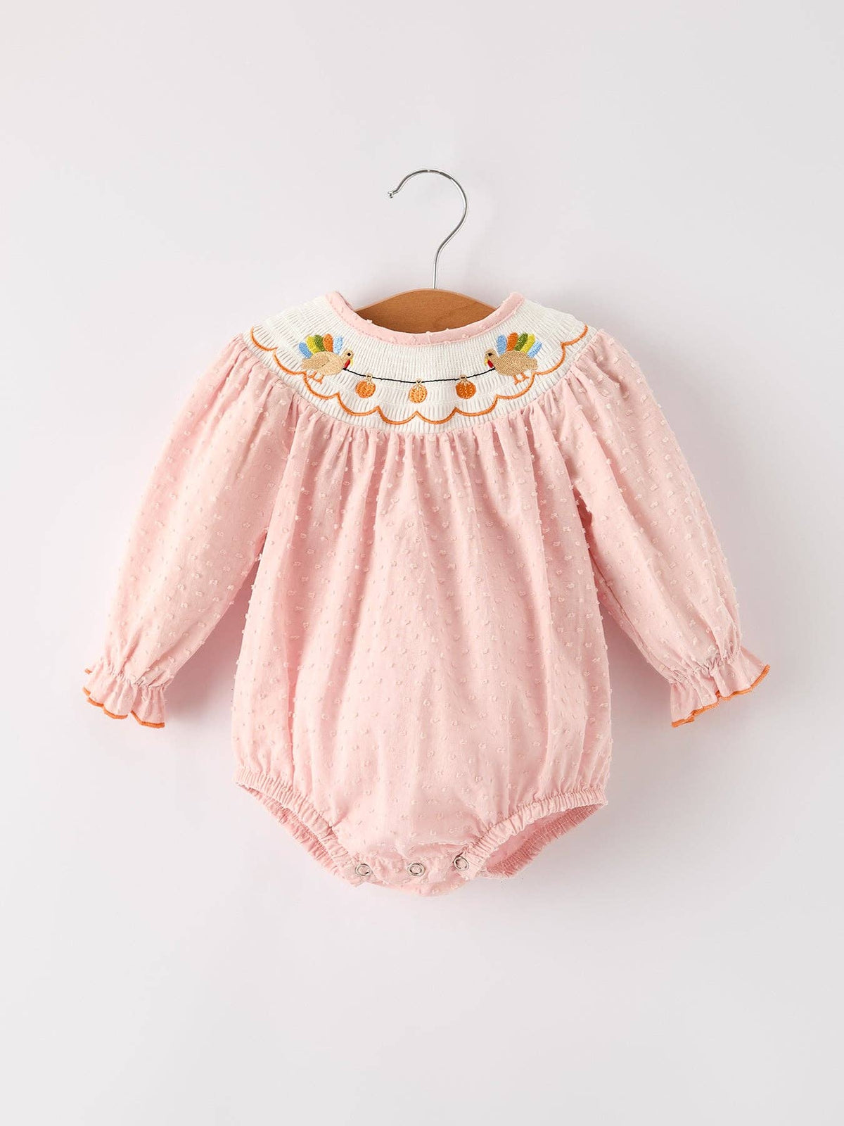 Fall Thanksgiving& Halloween Chicken Pumpkin Smock Embroidery Baby Girl Romper Rylee Faith Designs
