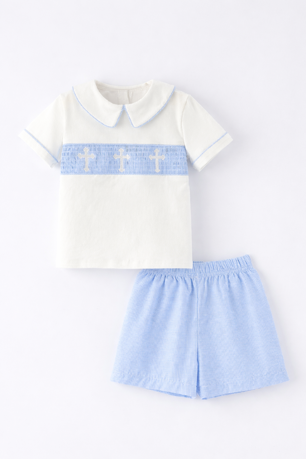 Blue Smocked Christening Set Rylee Faith Designs