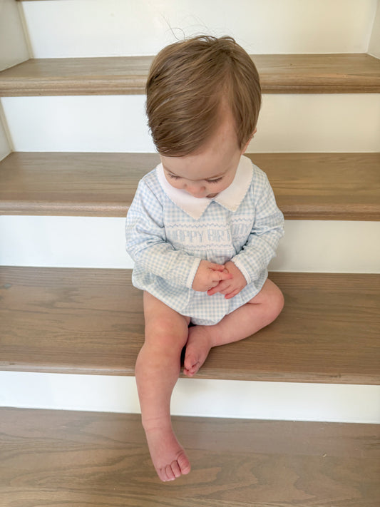 Birthday Heirloom Light Blue Smocked Bubble Magnolia Baby