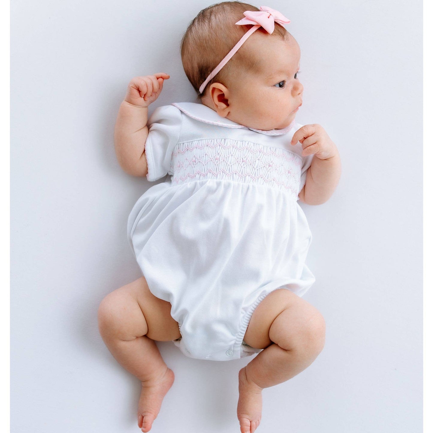 Lizzie's Classics Smocked Short Sleeve Bubble - Pink Magnolia Baby