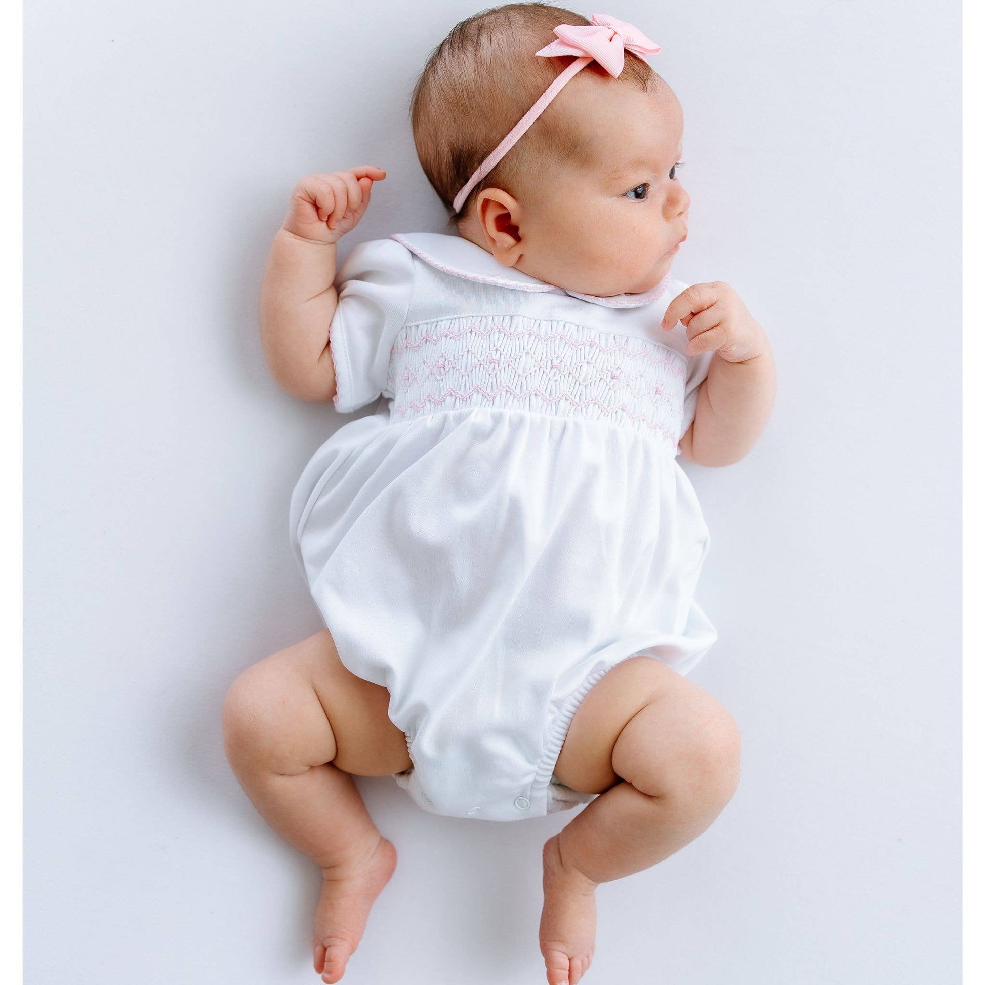 Lizzie's Classics Smocked Short Sleeve Bubble - Pink Magnolia Baby