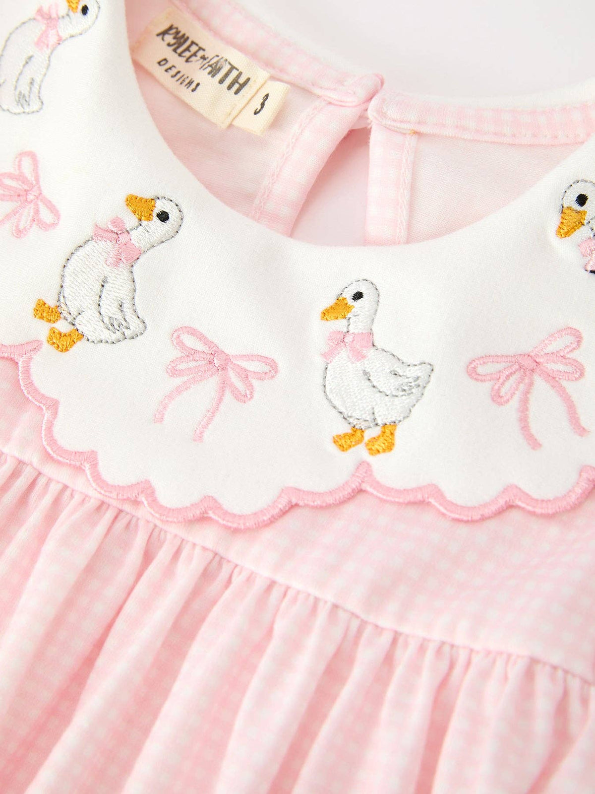 Pink Duck Embroidered Baby Girl Dress Peter Pan Collar Bow Dress Rylee Faith Designs