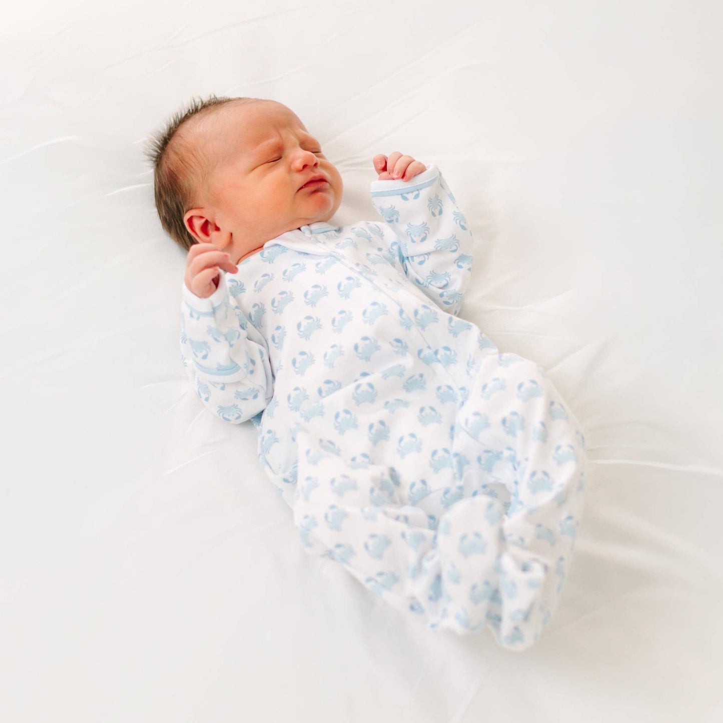 Little Crawlers Print Zip Footie - Light Blue Magnolia Baby