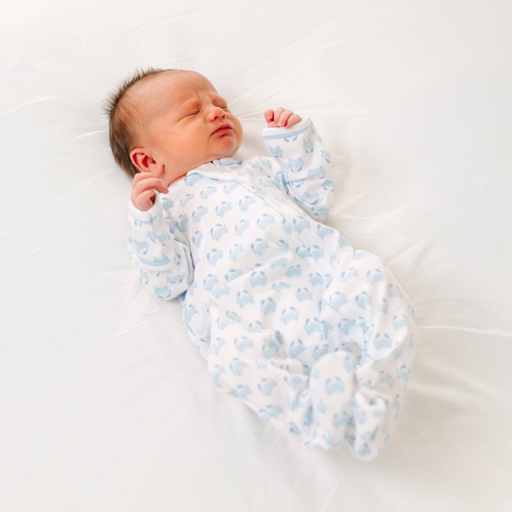 Little Crawlers Print Zip Footie - Light Blue Magnolia Baby