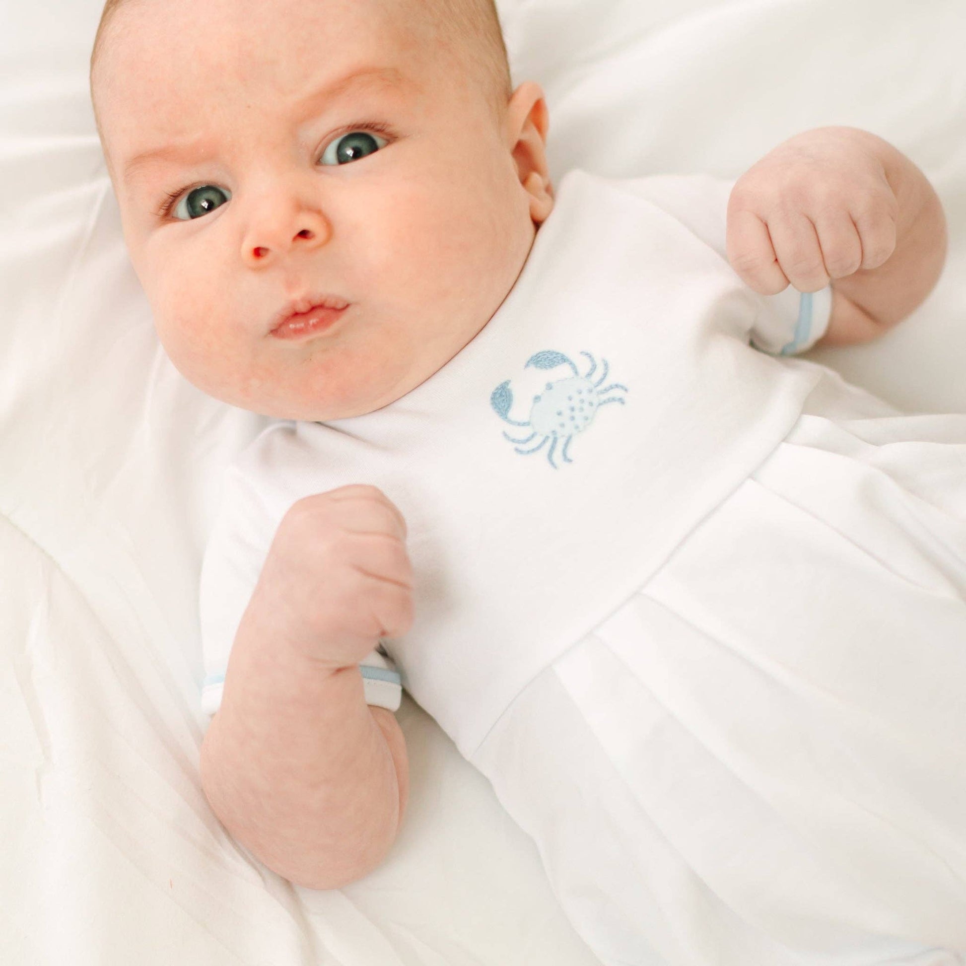 Little Crawlers Embroidered Bubble - Light Blue Magnolia Baby