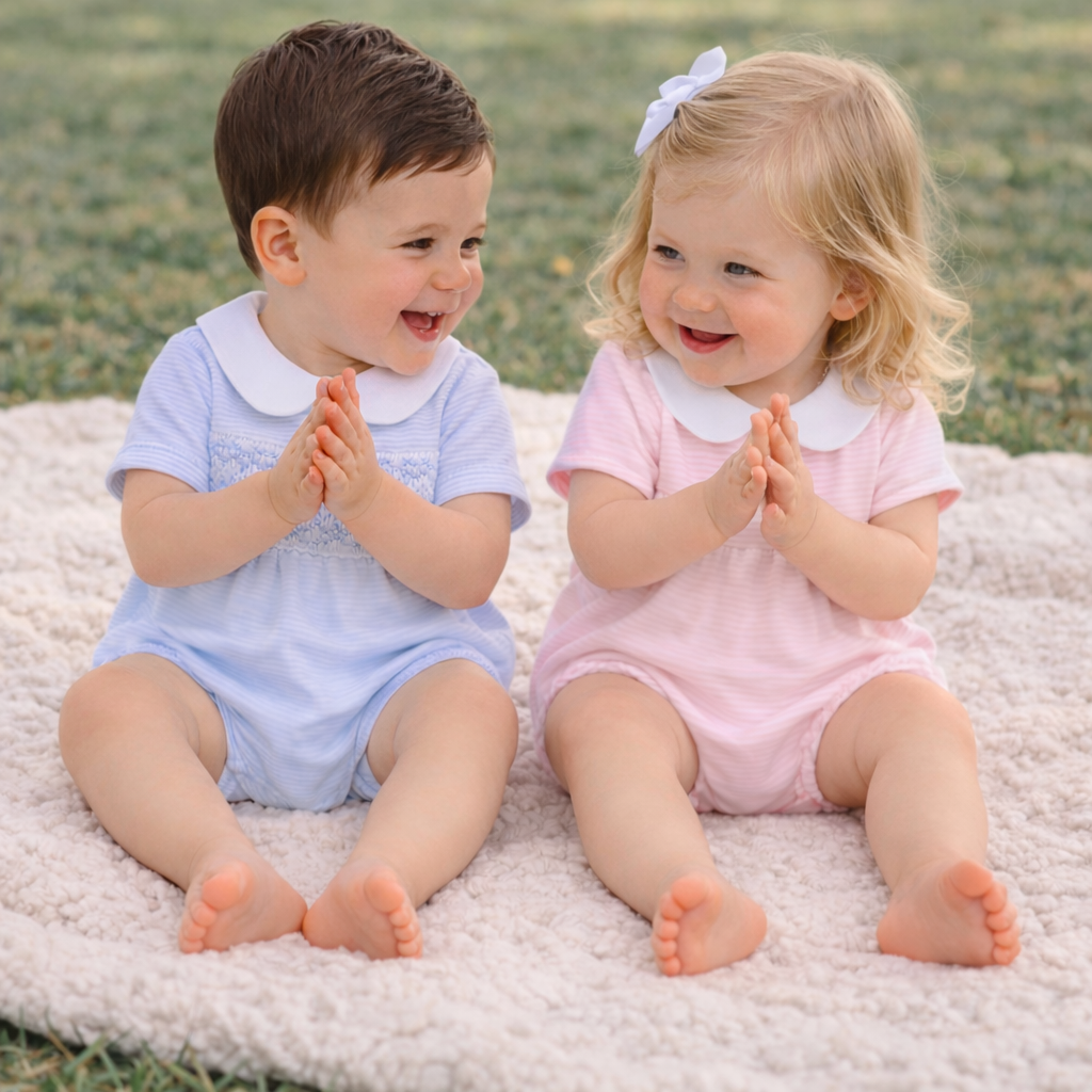 Mini Stripes Smocked Bubble - Light Blue Magnolia Baby