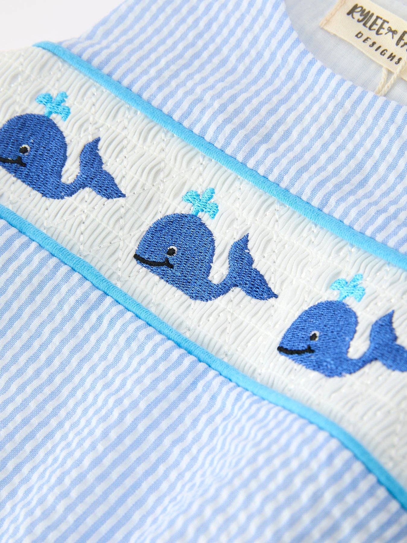 Summer Whale Embroidery Baby Boys Jonjon Stripe Romper Rylee Faith Designs