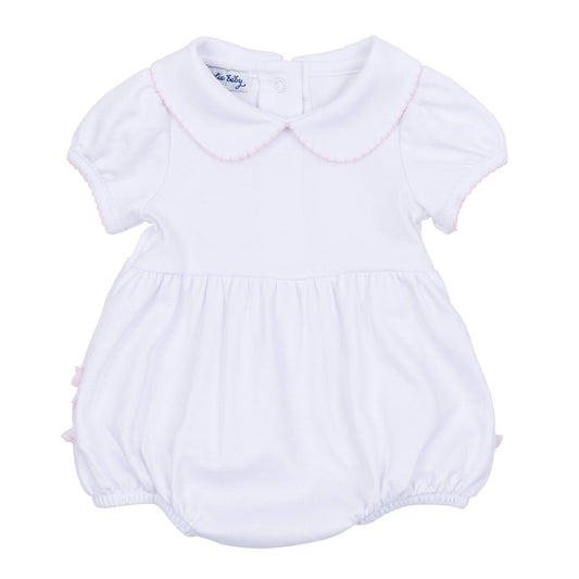 Essentials Solid Collared Ruffle Bubble - White Pink Magnolia Baby