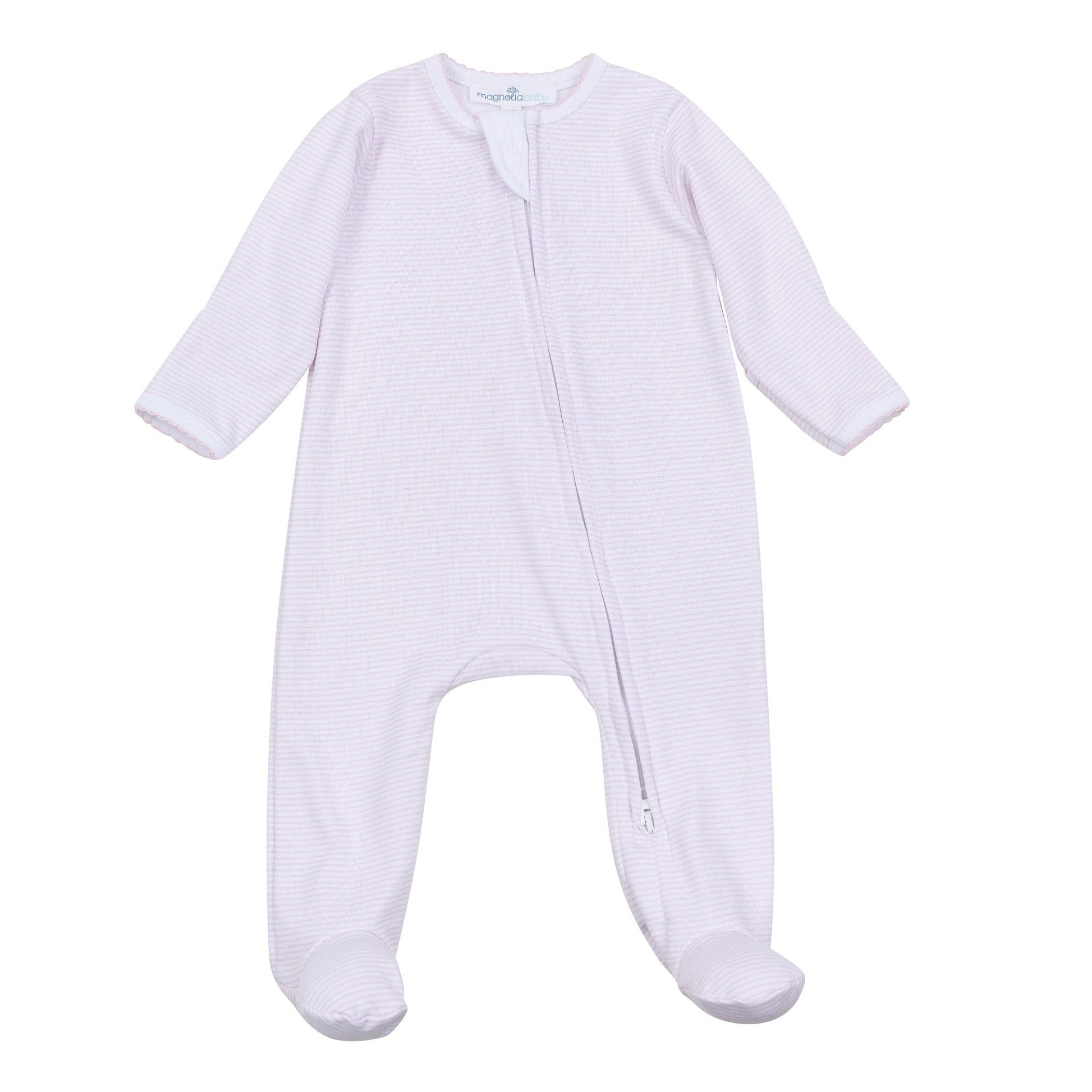 Mini Stripes Zip Footie - Pink Magnolia Baby