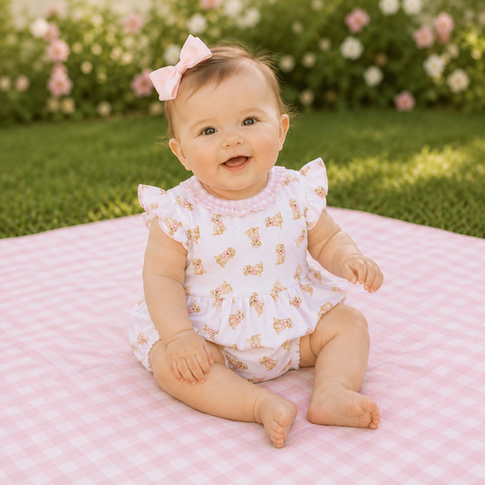 Sweet Golden Print Bubble - Pink Magnolia Baby