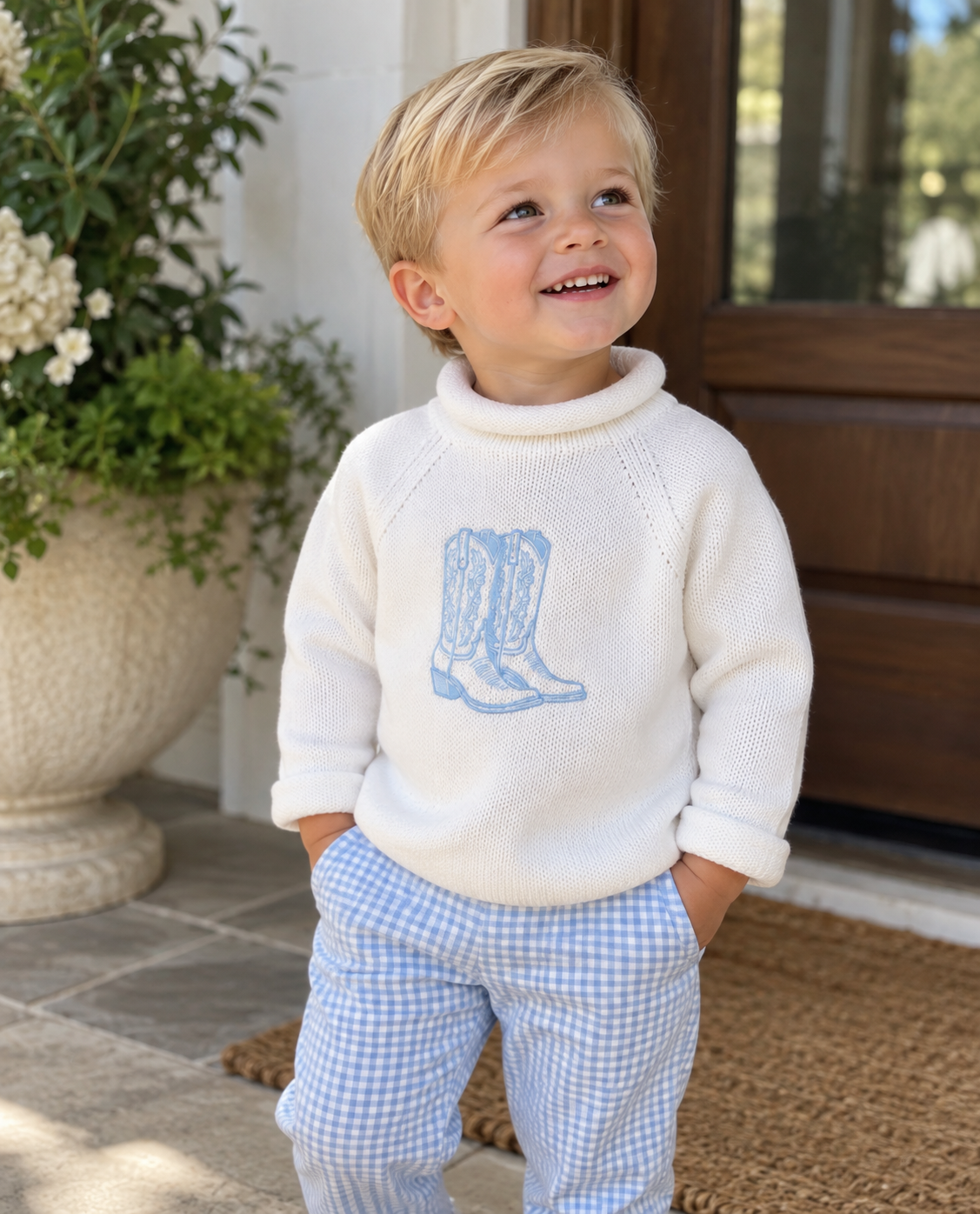 Darling Cowboy Boots Rollneck Sweater - Light Blue Magnolia Baby
