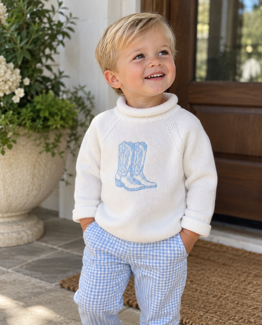 Darling Cowboy Boots Rollneck Sweater - Light Blue Magnolia Baby