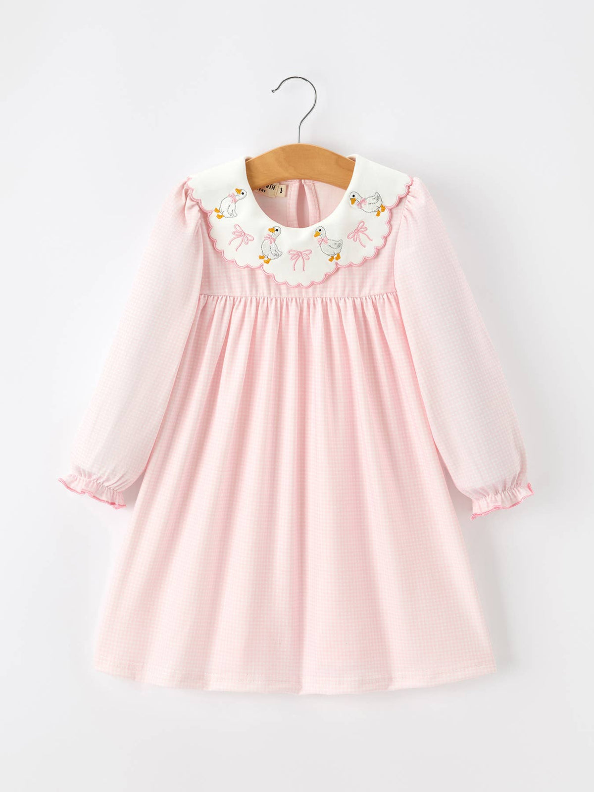 Pink Duck Embroidered Baby Girl Dress Peter Pan Collar Bow Dress Rylee Faith Designs