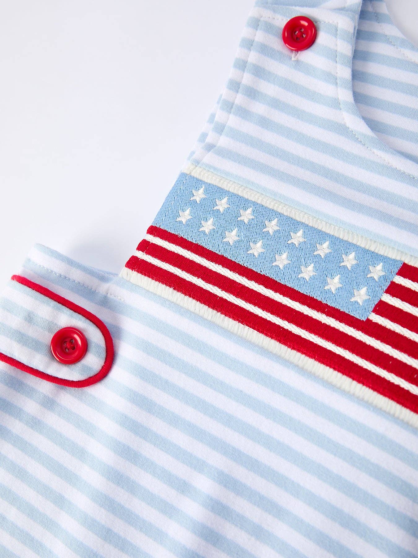 4th of July Stripe Blue Boys Romper Rylee Faith Designs