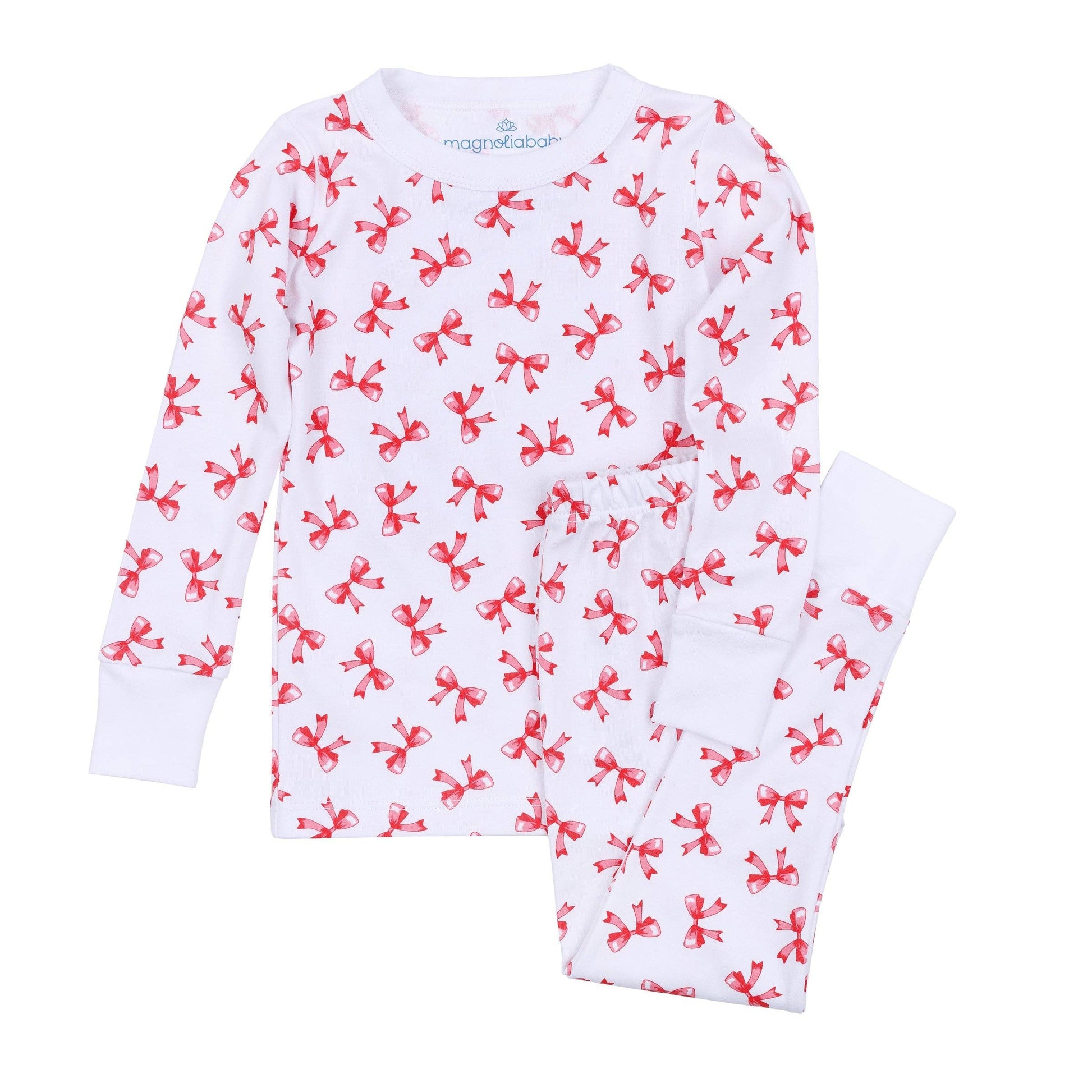 Scarlett Bows Long Pajamas Magnolia Baby. Little girl Christmas pj’s with bows