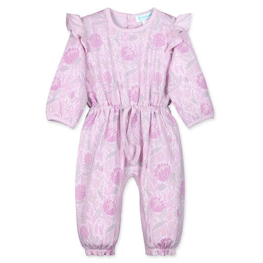 Waist-Tie Romper - Layla on Pink - Pima Cotton Girls Romper Feather Baby
