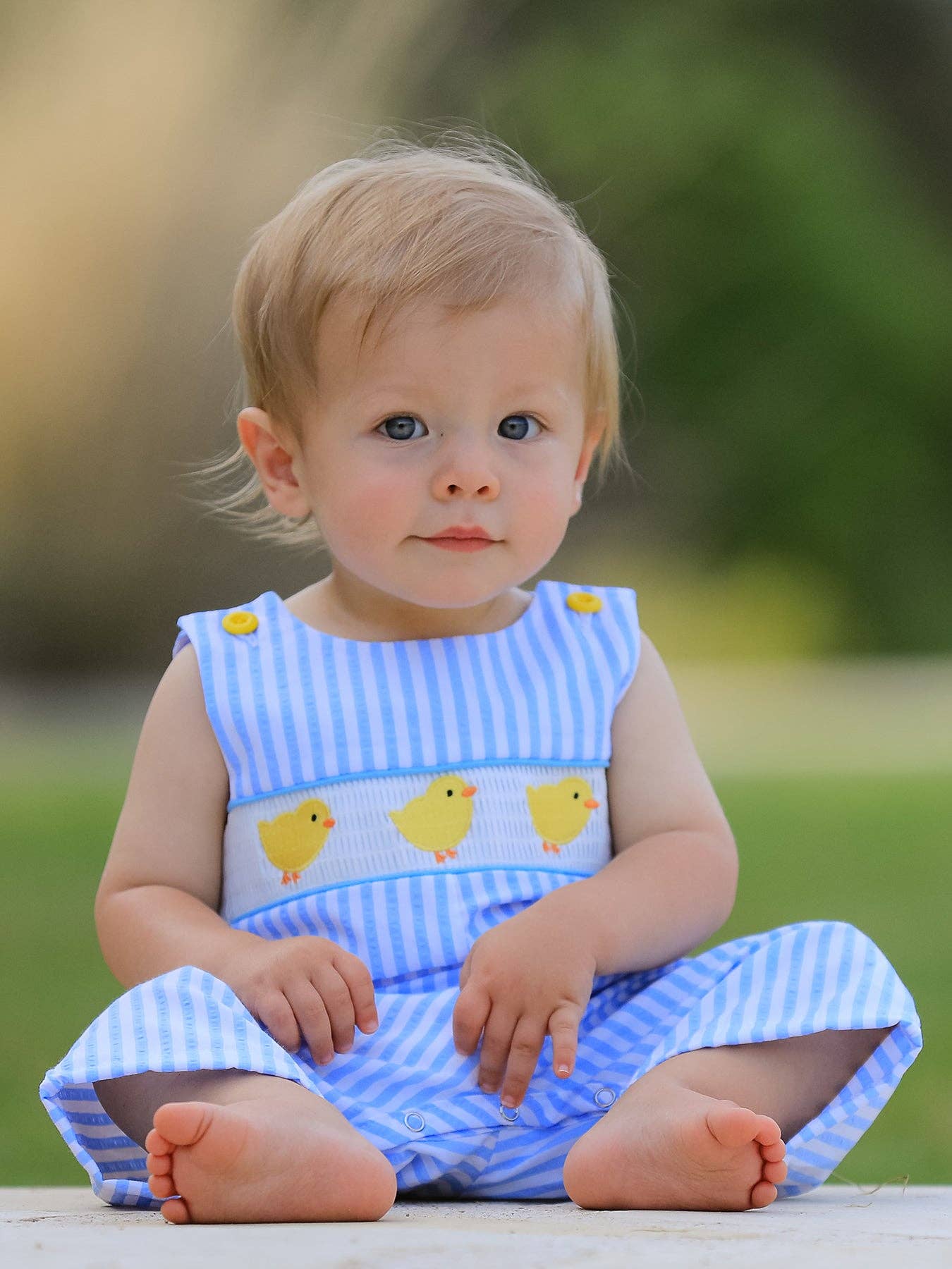 Spring and Summer Chicken Embroidery Blue Boy Romper Rylee Faith Designs