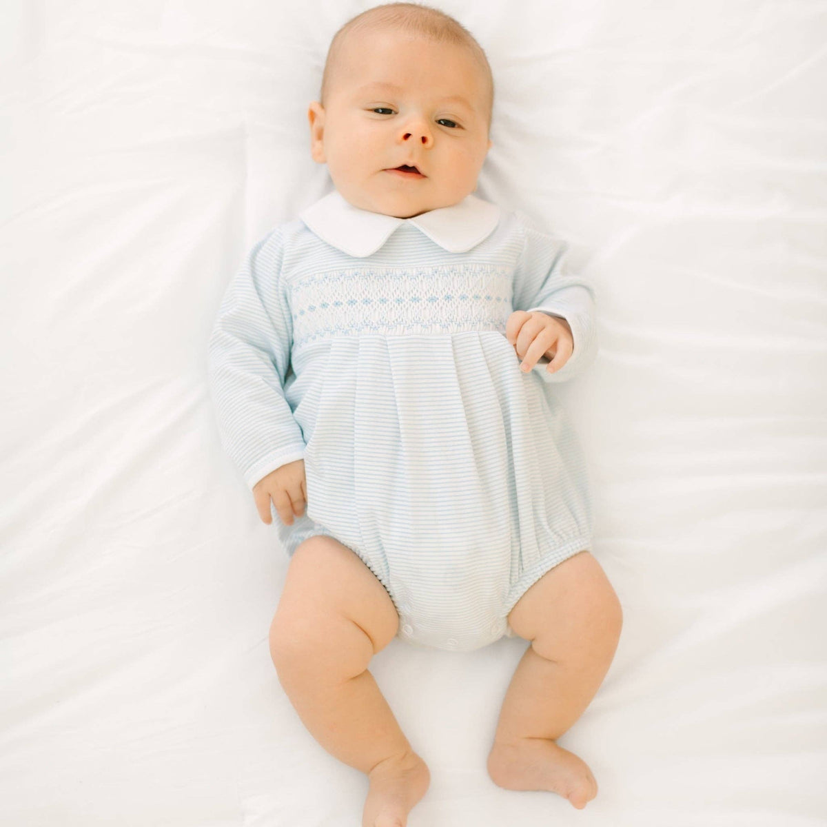 Benjamin Smocked Long Sleeve Bubble - Light Blue Magnolia Baby