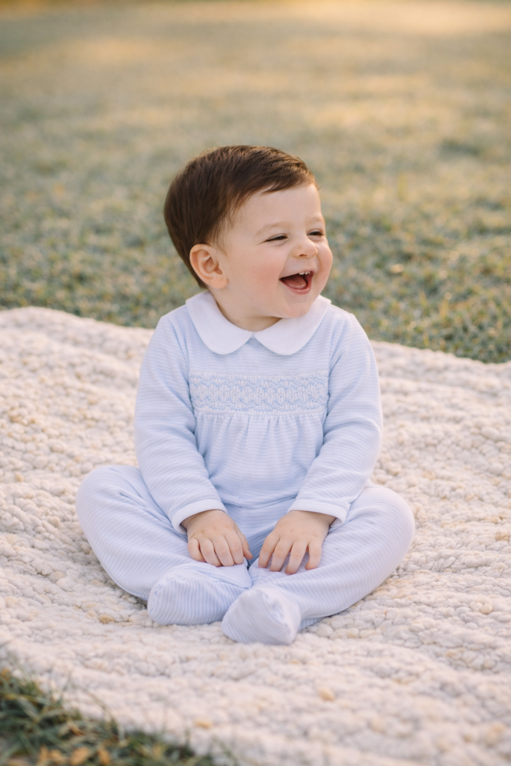 Mini Stripes Smocked Footie - Light Blue Magnolia Baby