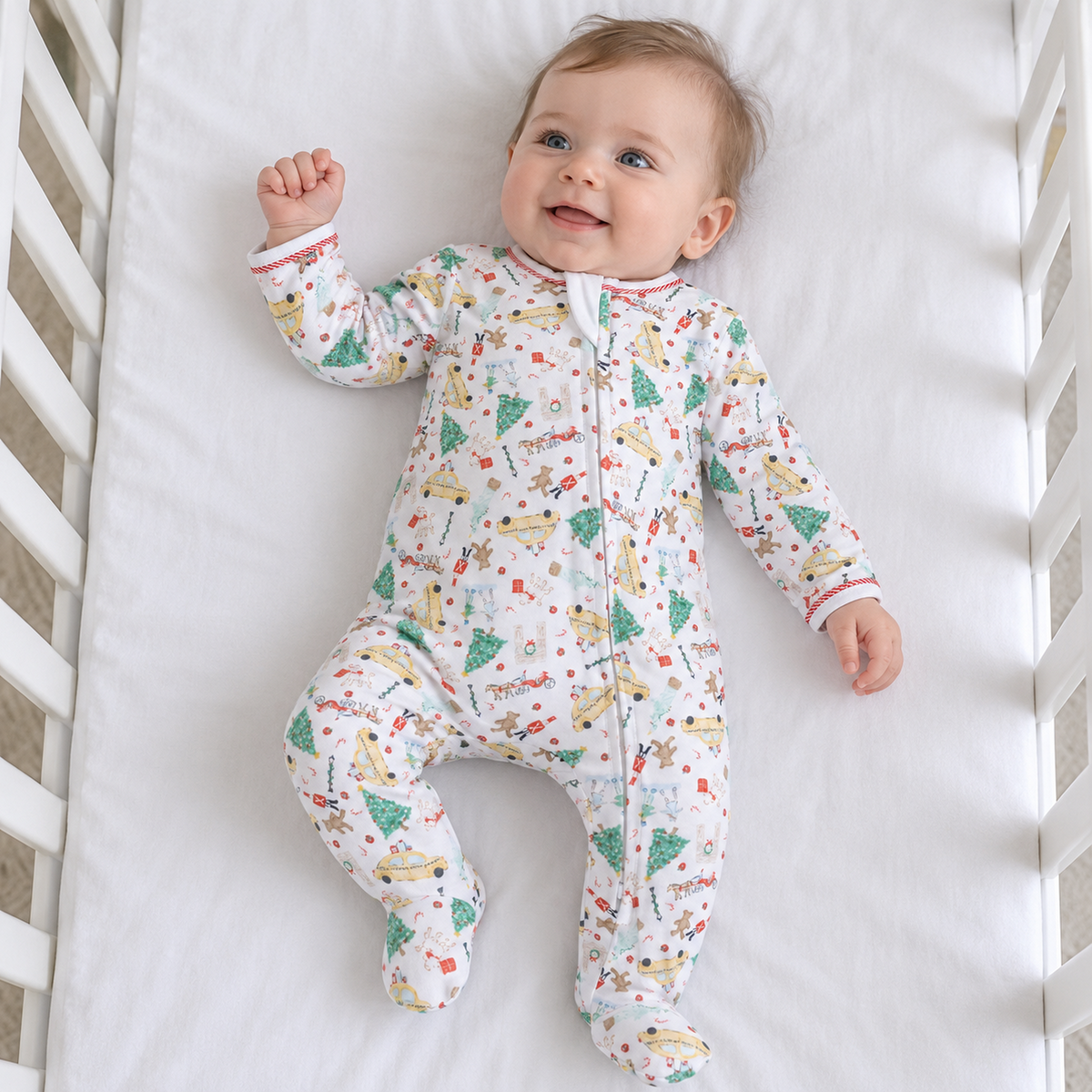 Christmas in the City Print Zip Footie Magnolia Baby