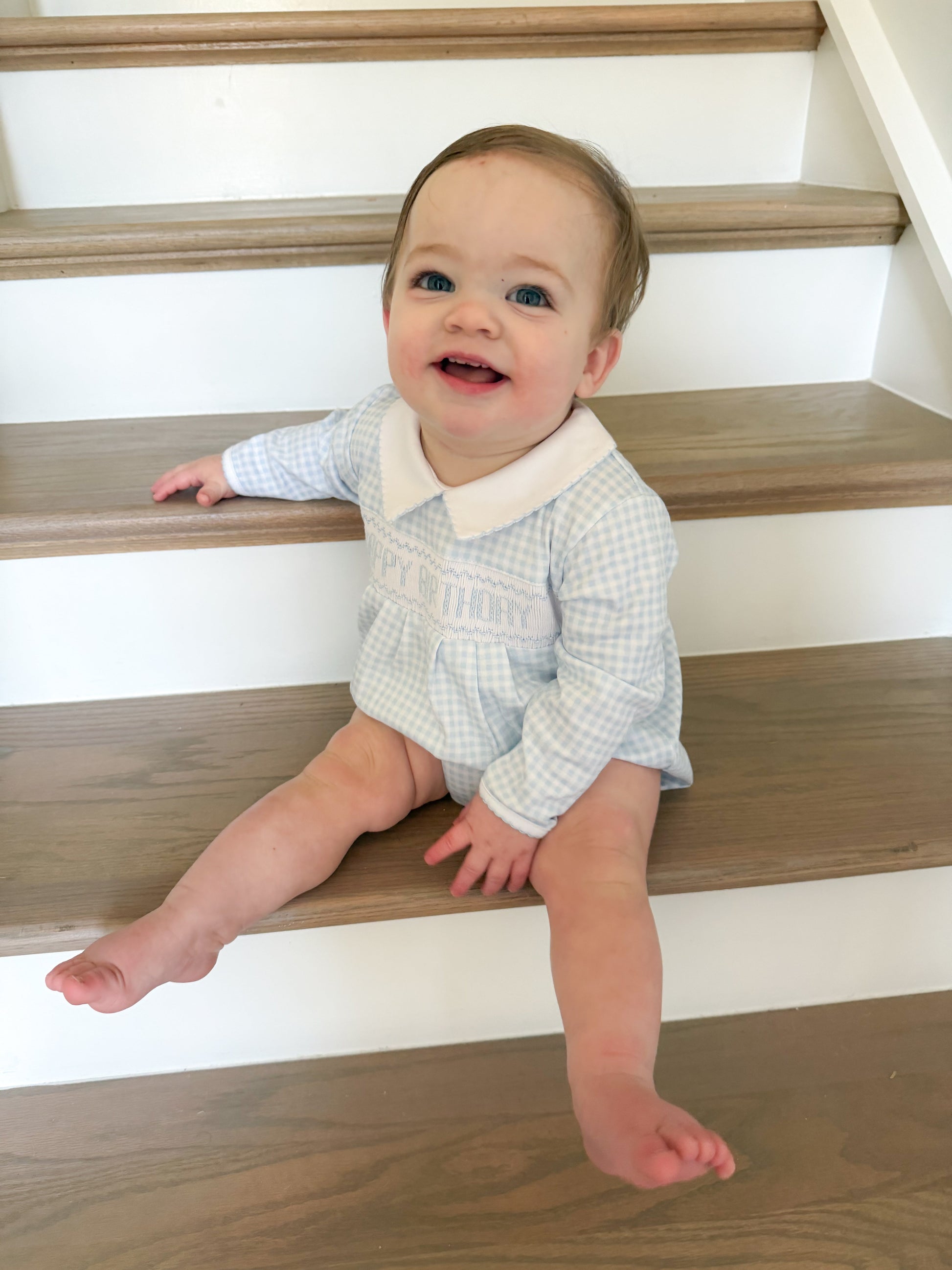 Birthday Heirloom Light Blue Smocked Bubble Magnolia Baby