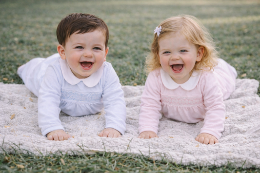 Mini Stripes Smocked Footie - Light Blue Magnolia Baby