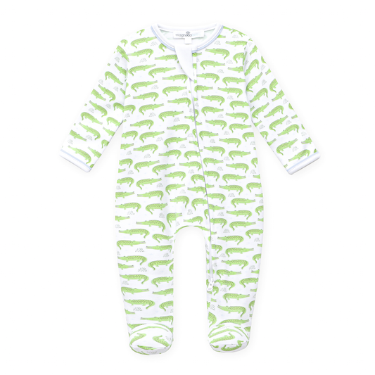 Bayou Baby Print Zip Footie - Light Blue Magnolia Baby