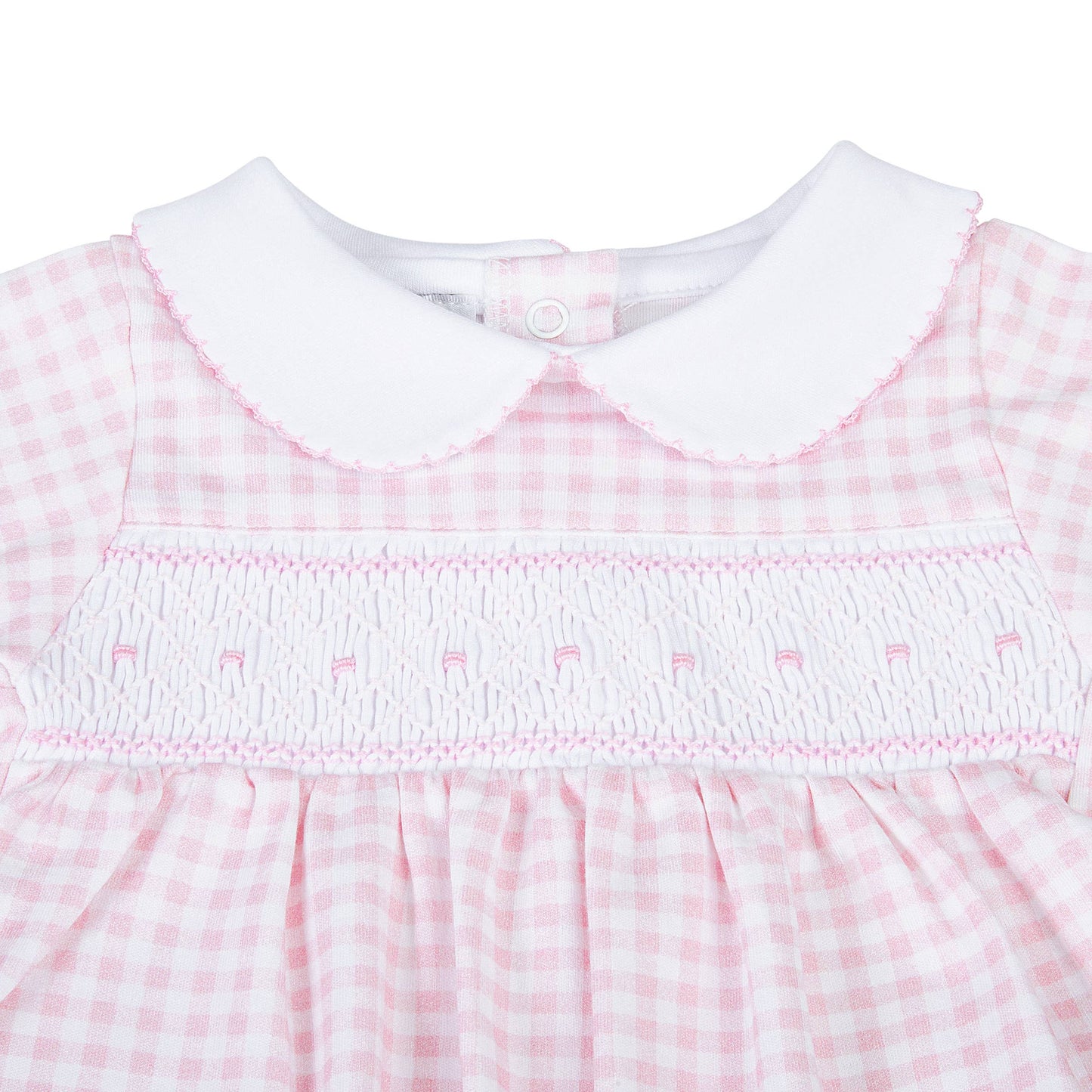 Mini Checks Smocked Collared Footie - Pink Magnolia Baby