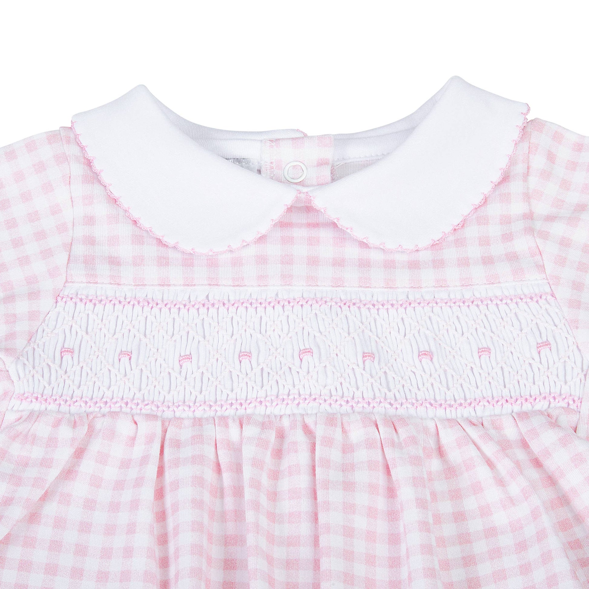 Mini Checks Smocked Collared Footie - Pink Magnolia Baby