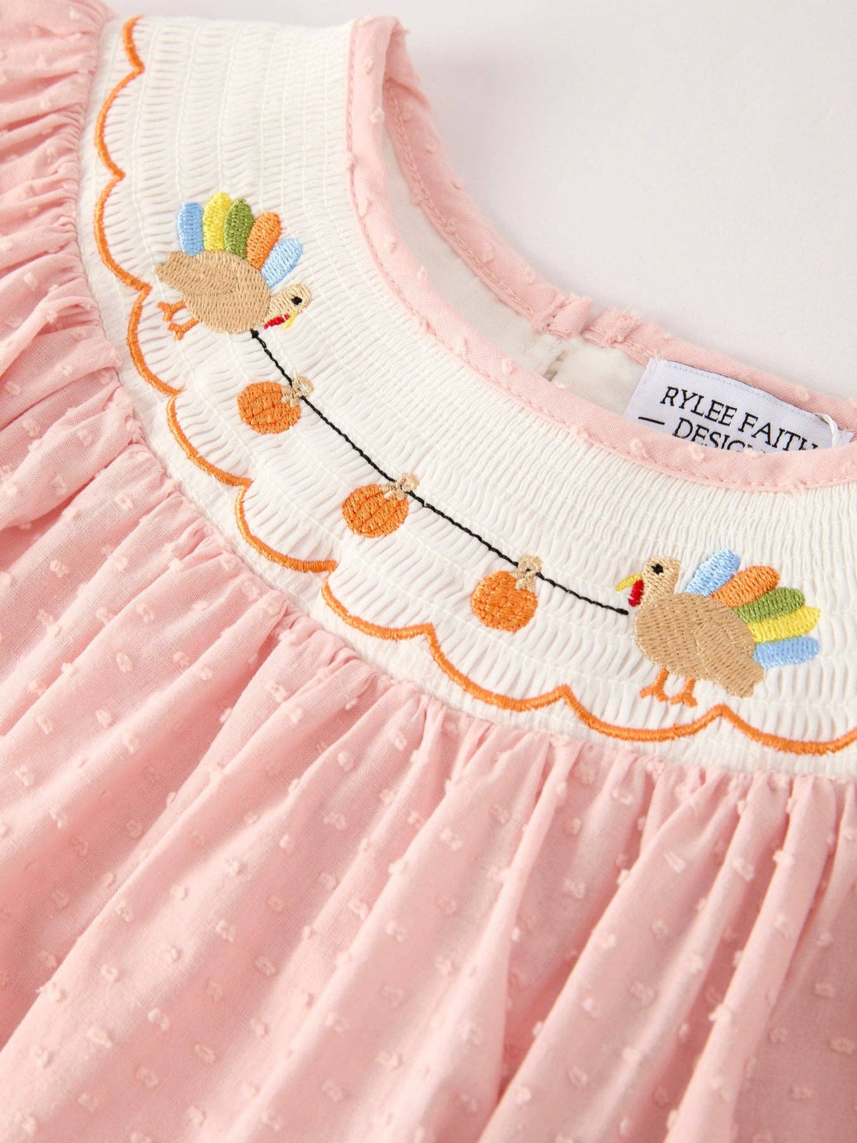 Fall Thanksgiving Chicken Pumpkin Smock Embroidery Baby Girl Rylee Faith Designs
