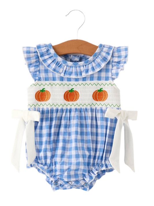 Blue Pumpkin Smock Embroidery Baby Girl Romper