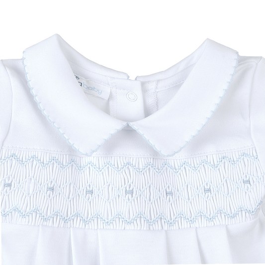Landon's Classics Smocked Footie - Light Blue Magnolia Baby