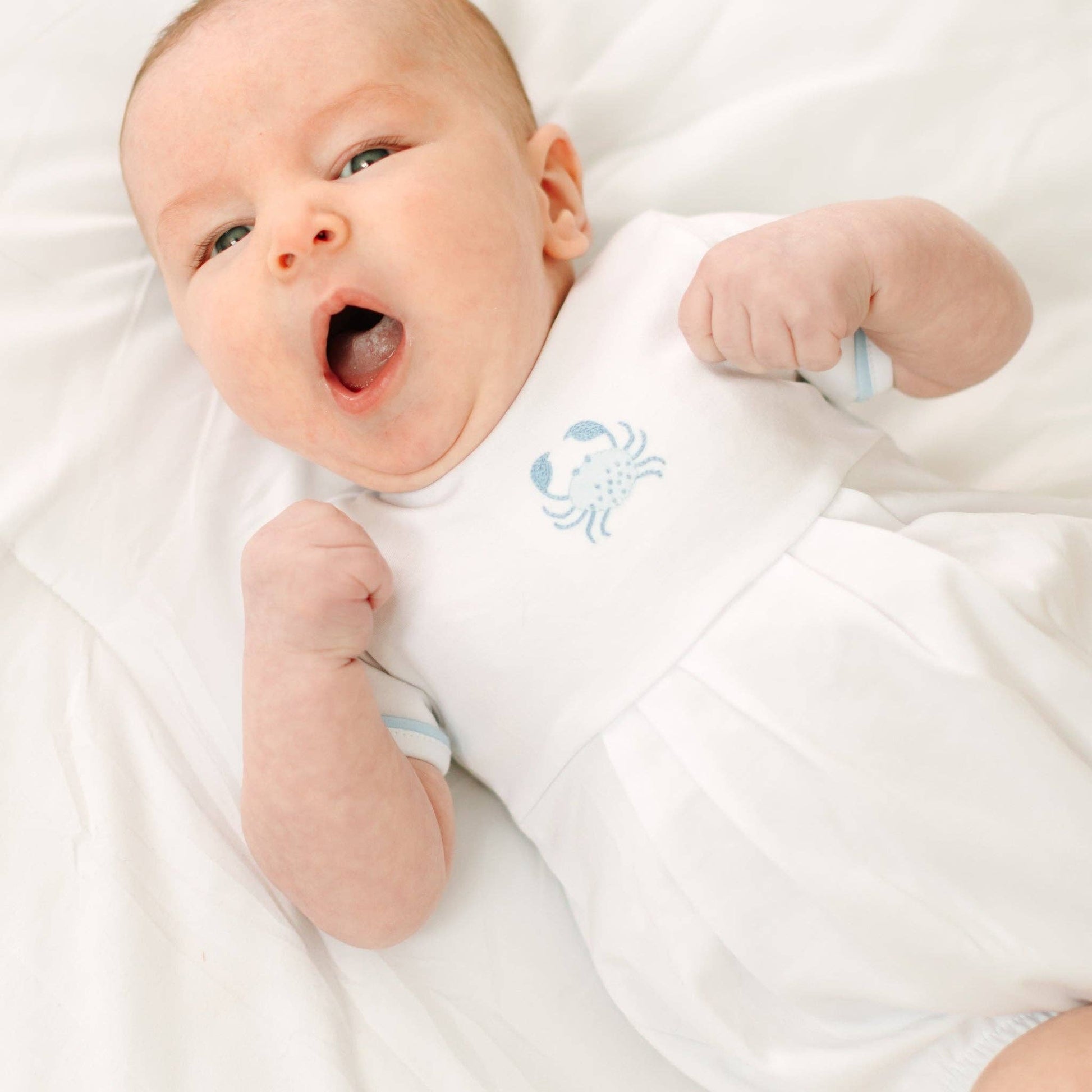 Little Crawlers Embroidered Bubble - Light Blue Magnolia Baby