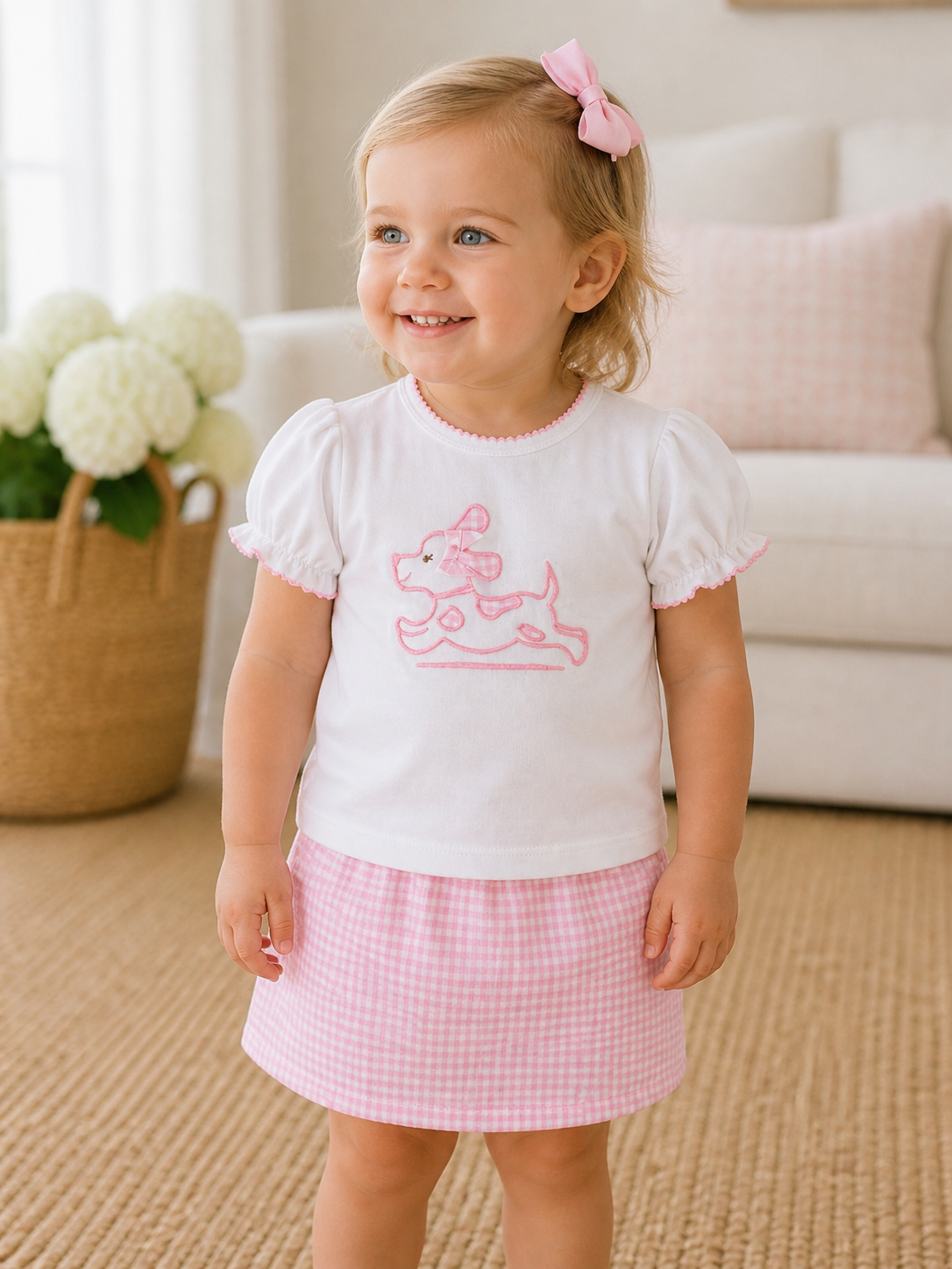 Pink Gingham Puppy Skort Set Petit Ami & Zubels