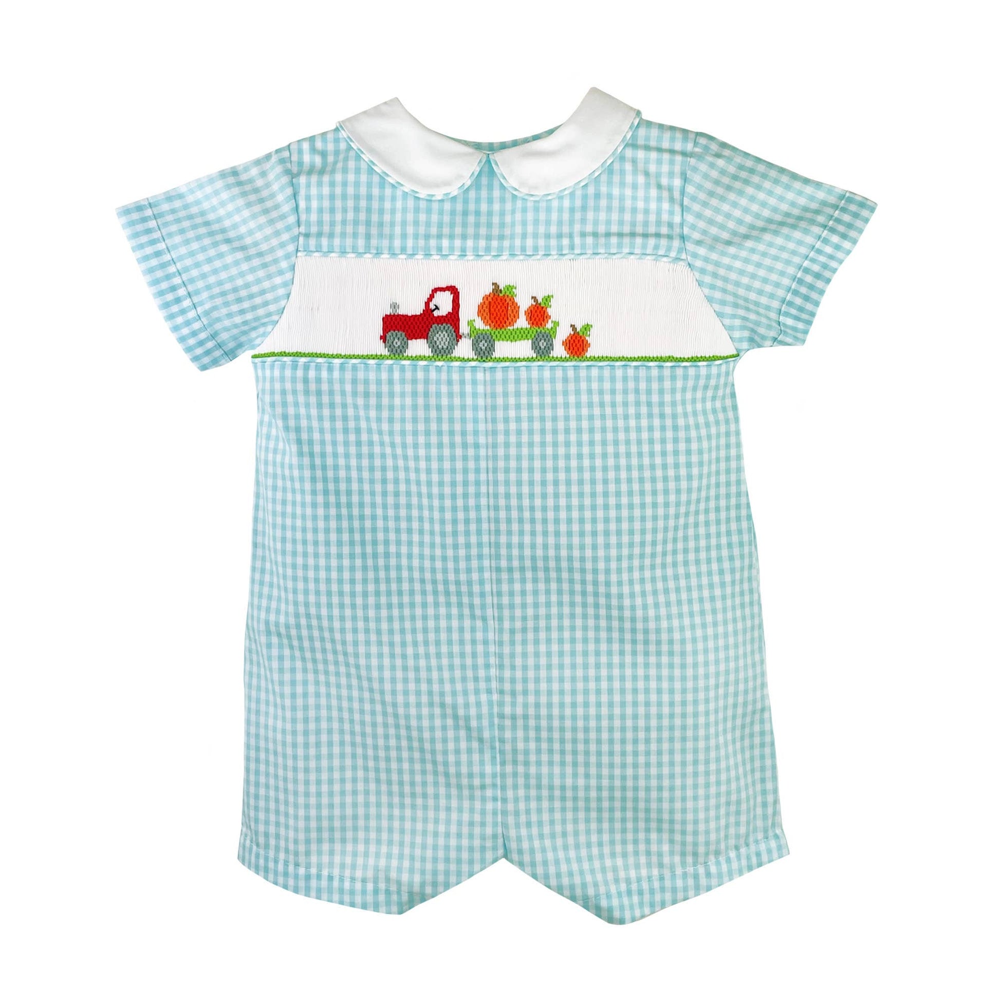 Fall Pumpkin Romper with Hand Picture Smocking Petit Ami & Zubels