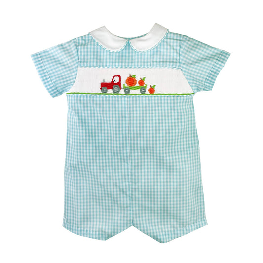 Fall Pumpkin Romper with Hand Picture Smocking Petit Ami & Zubels