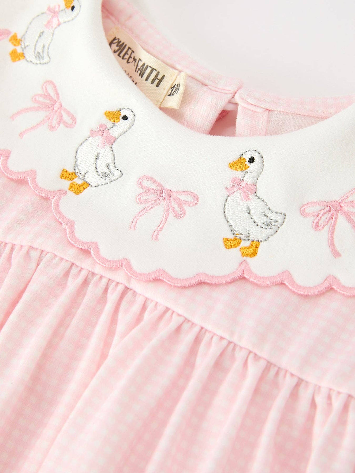 Pink Duck Embroidered Baby Girl Romper Ruffle Collar Rylee Faith Designs