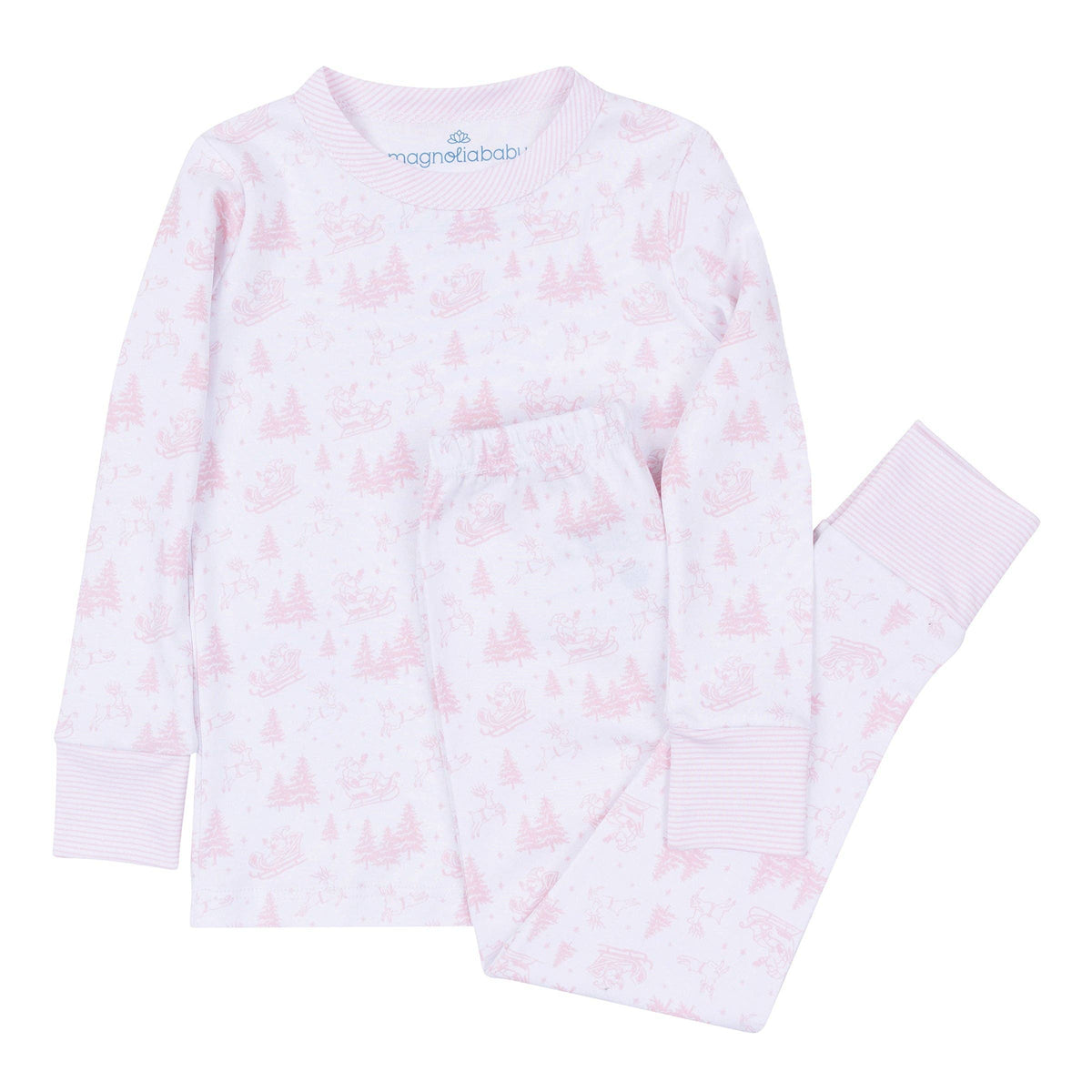 Holiday Toile Long Pajamas - Pink Magnolia Baby
