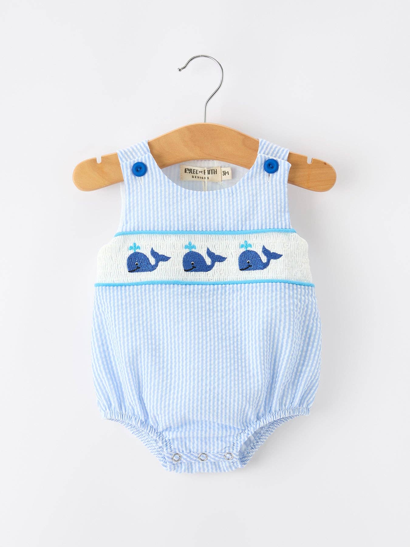 Summer Whale Embroidery Baby Boys Jonjon Stripe Romper Rylee Faith Designs
