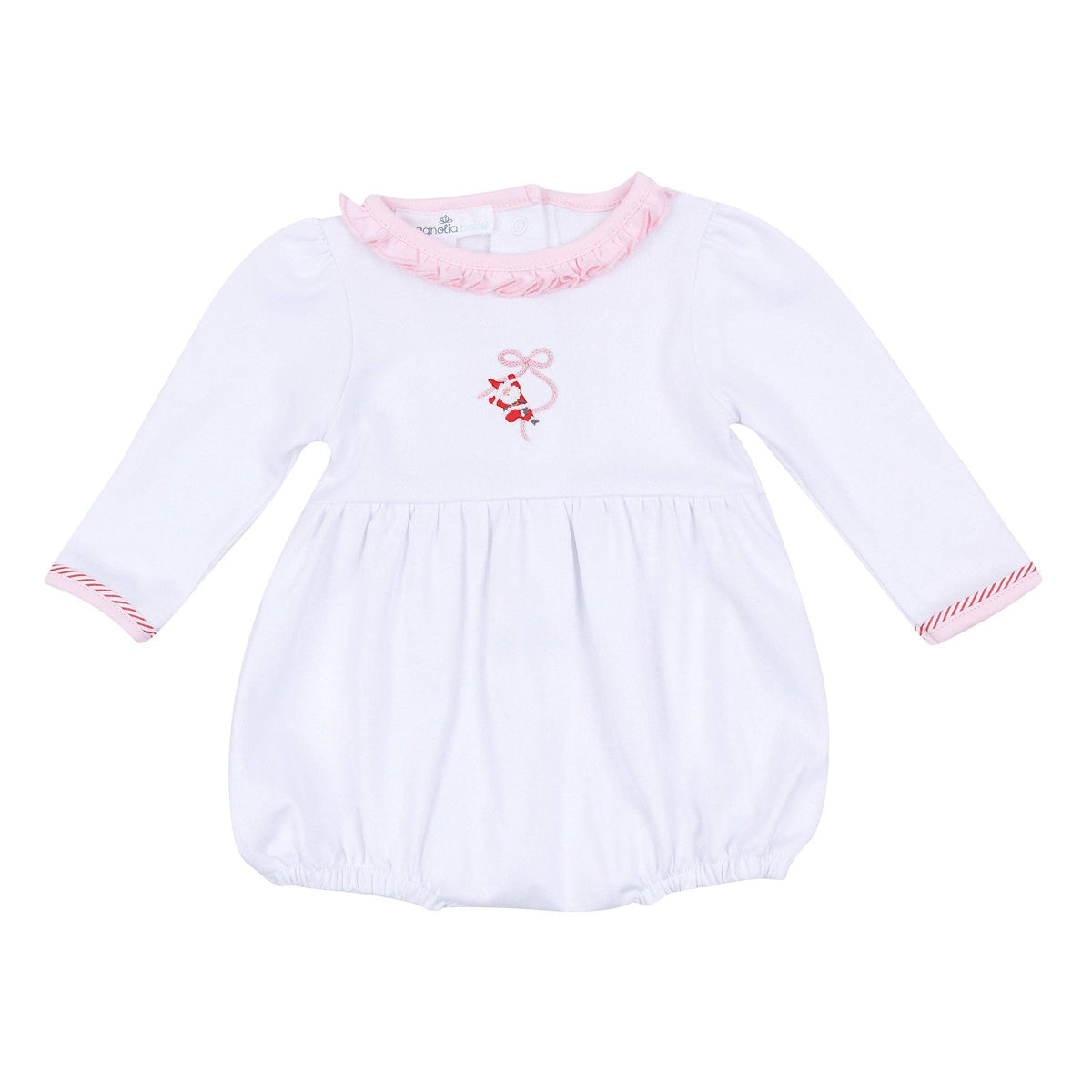 Jolly Ribbons Hand-Embroidered Long Sleeve Ruffle Bubble Magnolia Baby