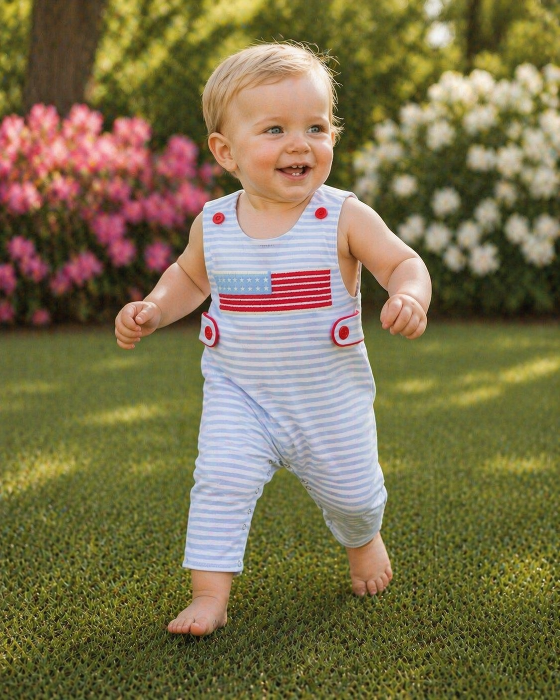 Patriotic Striped Blue Romper Rylee Faith Designs