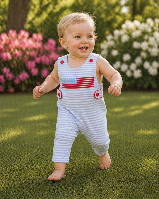 Patriotic Striped Blue Romper Rylee Faith Designs