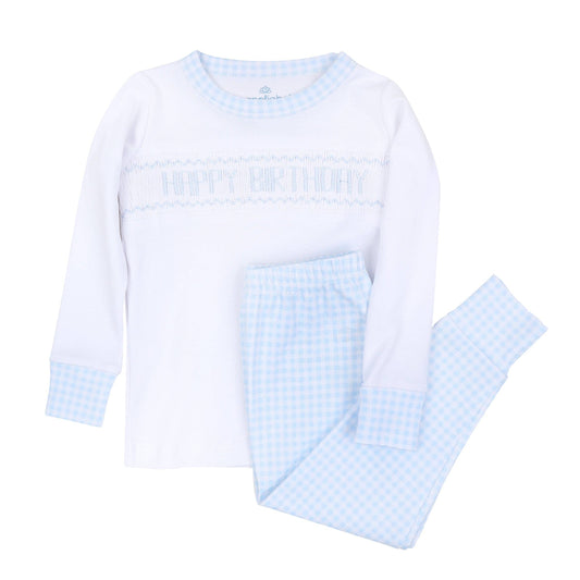 Birthday Classics Smocked Long Pajamas - Light Blue Magnolia Baby