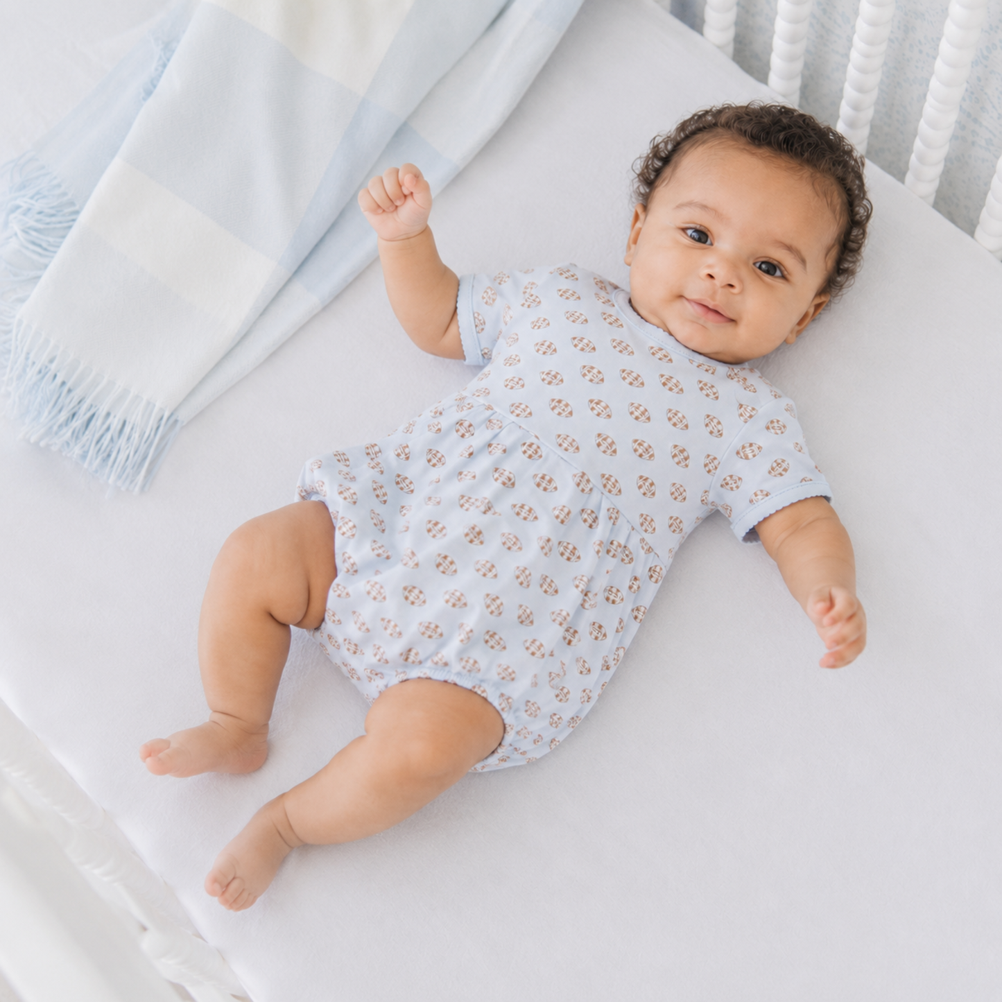 Tiny Tailgater Print Bubble - Light Blue Magnolia Baby