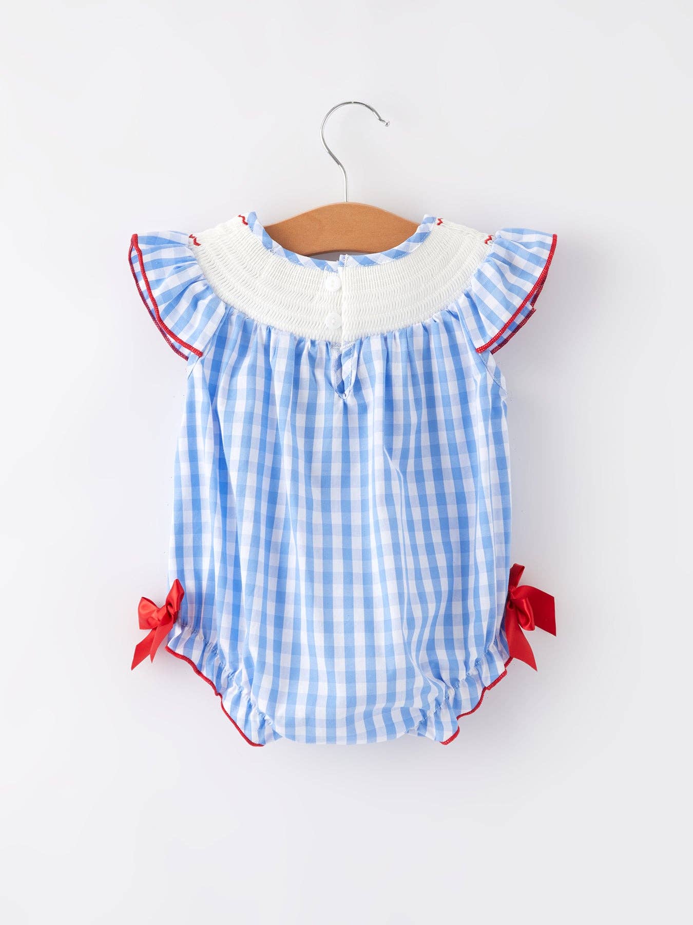 4th of july Flag Embroidery Smocking Girls Romper Rylee Faith Designs
